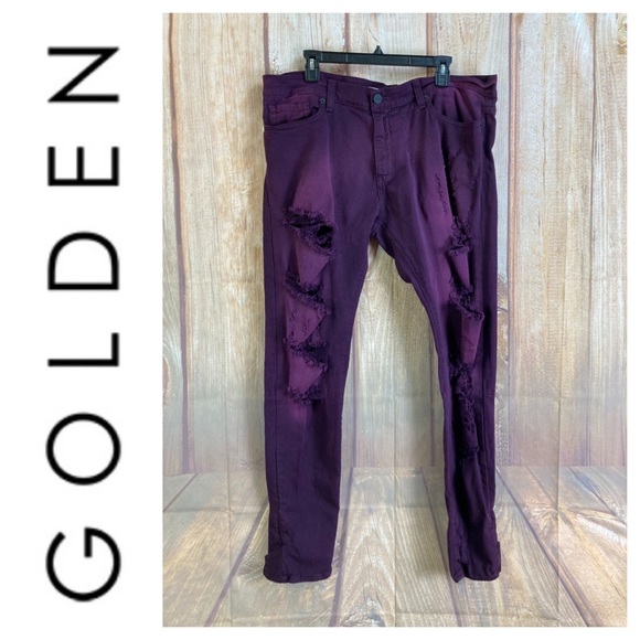 ➡️GOLDEN Distressed Slim Straight in Purple Size 38x33” - Picture 1 of 16